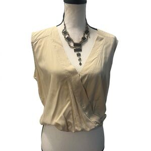 Elegant Beige Sleeveless Wrap Top